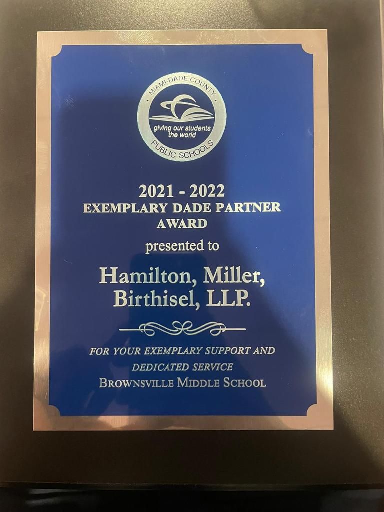 HM&B Law Receives Exemplary Dade Partner Award - Hamilton Miller ...